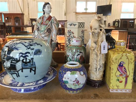 2 Oriental figures & ceramics